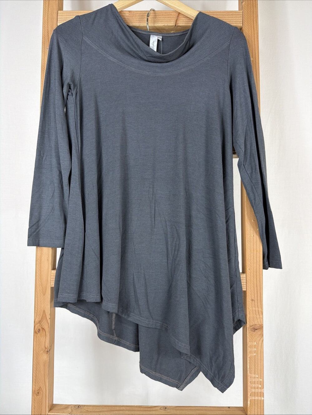NWT Kleen Dark Gray Cowl Neck Long Sleeve Asymmetrical Tunic Top #1190 Size XS